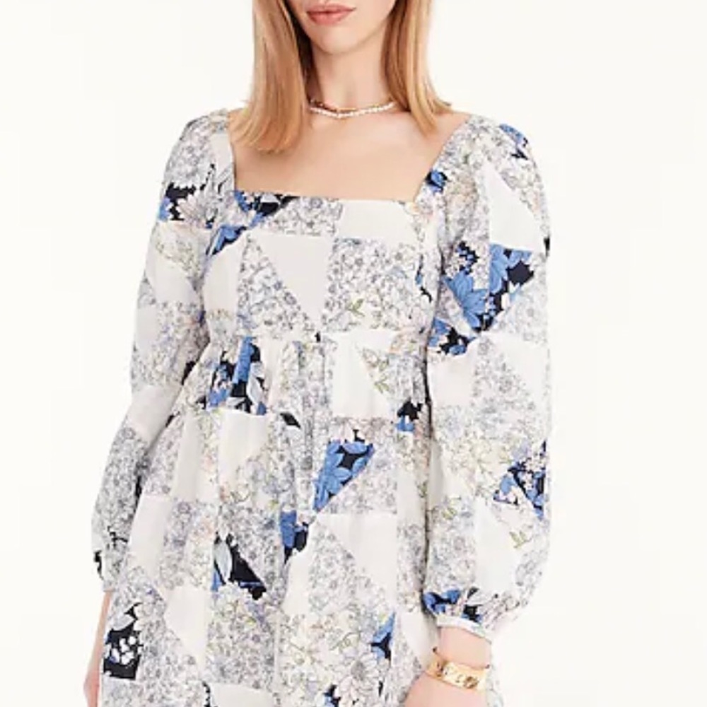 J Crew Squareneck Cotton Voile Dress In Patchwork Sz L NWT